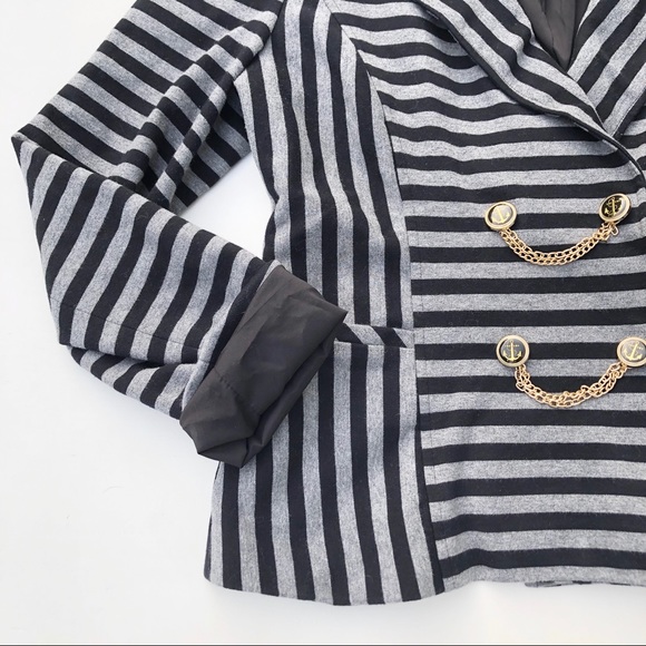 Caché Nautical Striped Blazer Size 12 - Picture 4 of 8